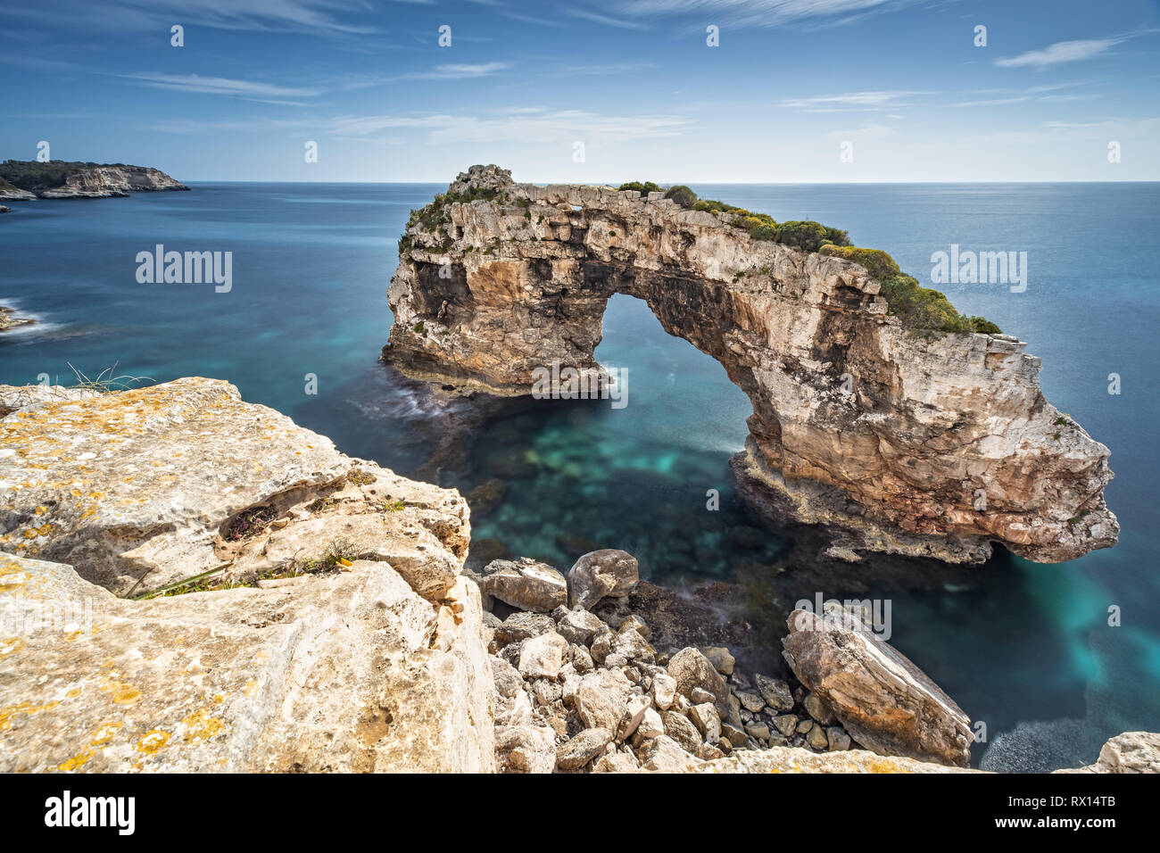 Pietra naturale Arch Mirador Es Pontas a Mallorca, Spagna Foto Stock