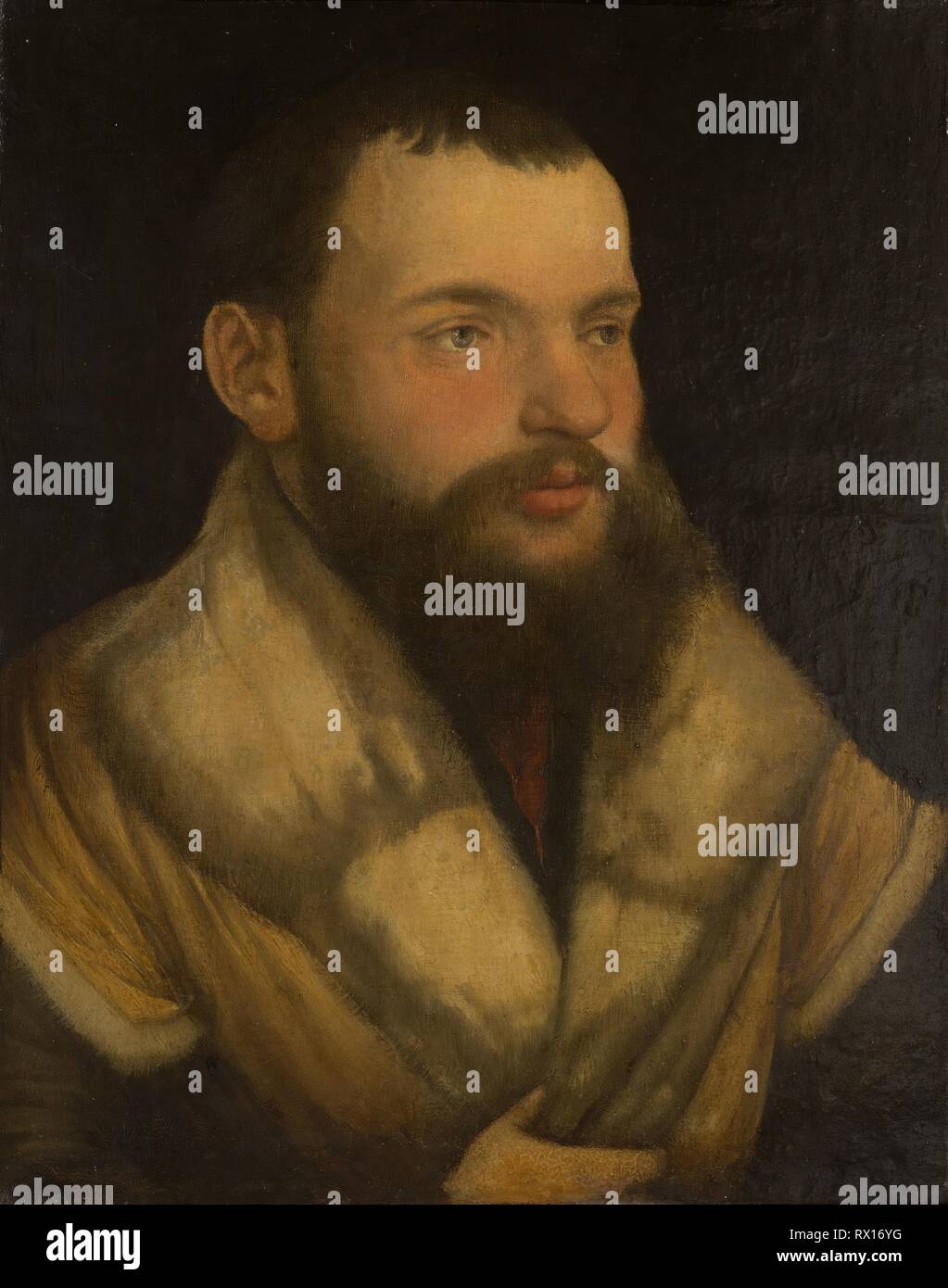 Ritratto di un uomo. Martin Schaffner, attribuito a; Tedesco, 1477/78 - 1546/49. Data: 1515-1535. Dimensioni: 13 x 10 3/8 in. (33 x 26,2 cm) superficie dipinta: 13 x 10 1/8 in. (33 x 25,7 cm). Olio su pergamena, montato sul pannello. Origine: Germania. Museo: Chicago Art Institute. Foto Stock