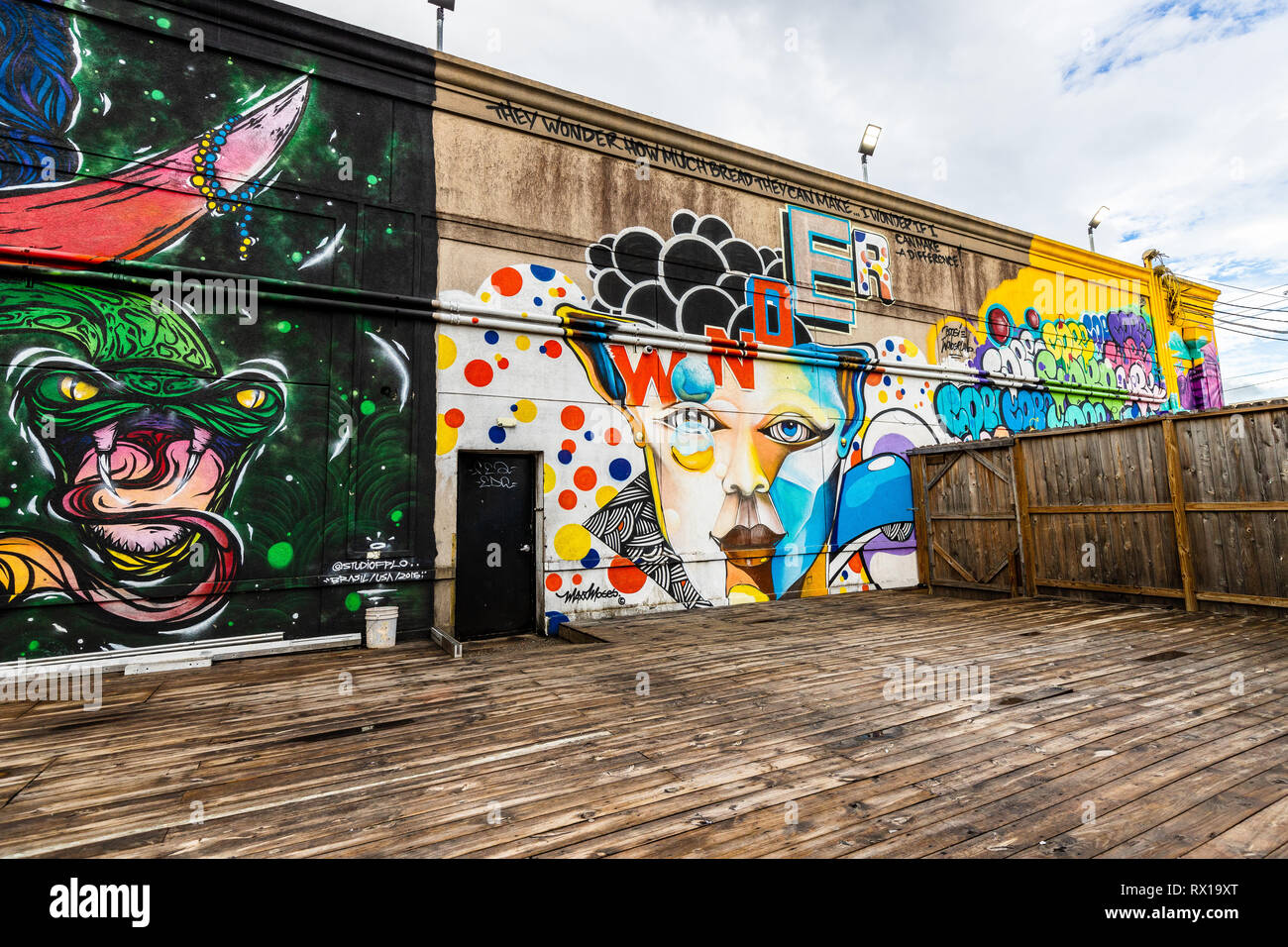 Graffiti da alcuni artisti di talento nel centro cittadino di Houston, TX Foto Stock