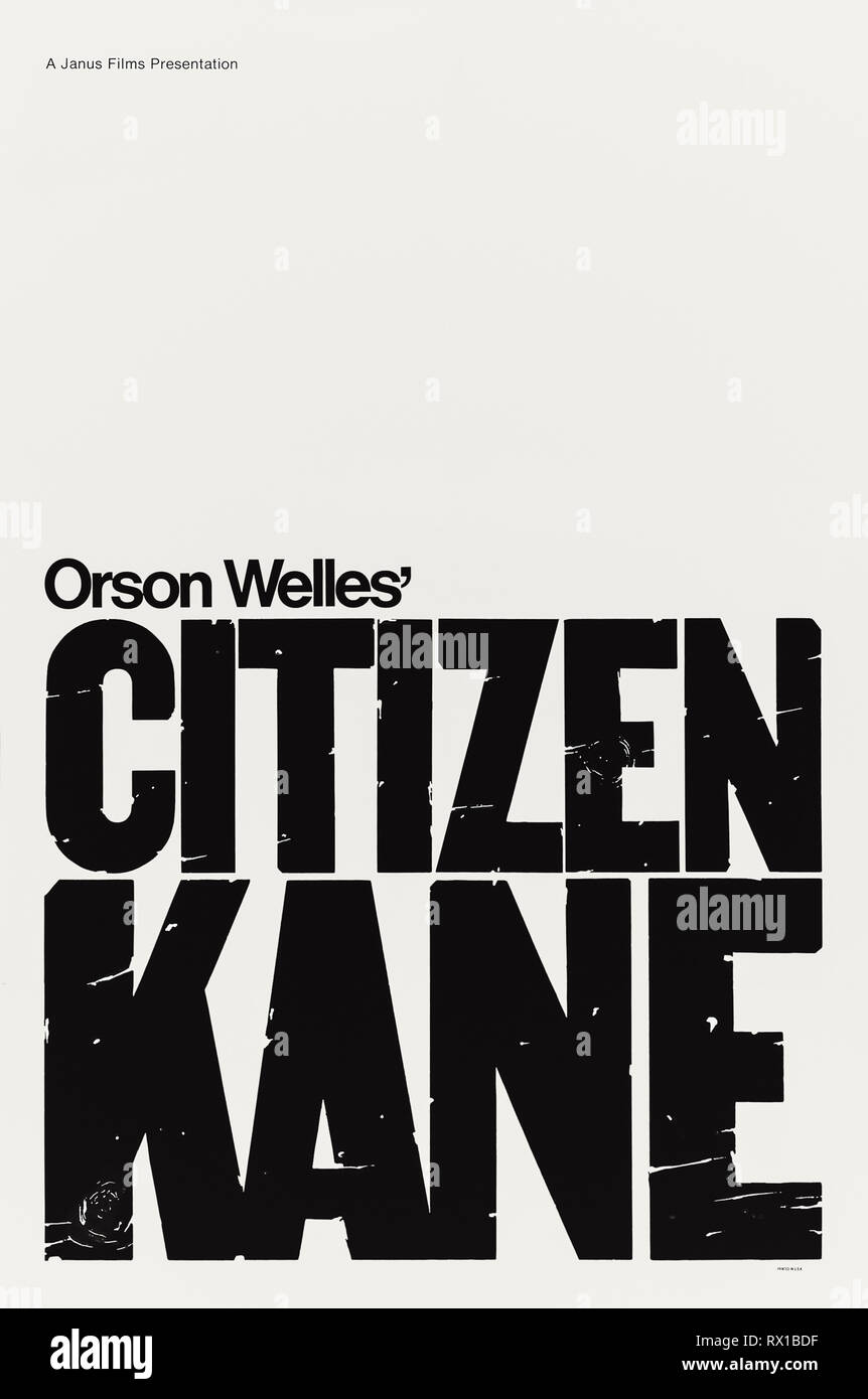 Cittadino Kane (1941) diretto da Orson Welles e interpretato da Orson Welles, Joseph Cotten e Dorothy Comingore. Un reporter cerca di scoprire i morenti parole del giornale del magnate Charles Foster Kane. Un film di Janus poster per il film 1963 re-release. Foto Stock