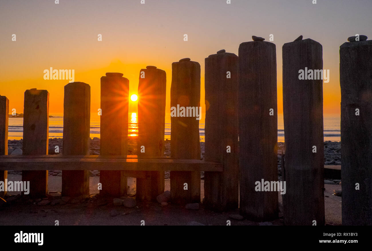 Borth,costa,coastal,mare,resort,village,Nord,d,Aberystwyth,Ceredigion,sentiero costiero,Cardigan Bay,West,il Galles Centrale,Galles,Welsh,UK,GB,Grande, Gran Bretagna, Foto Stock