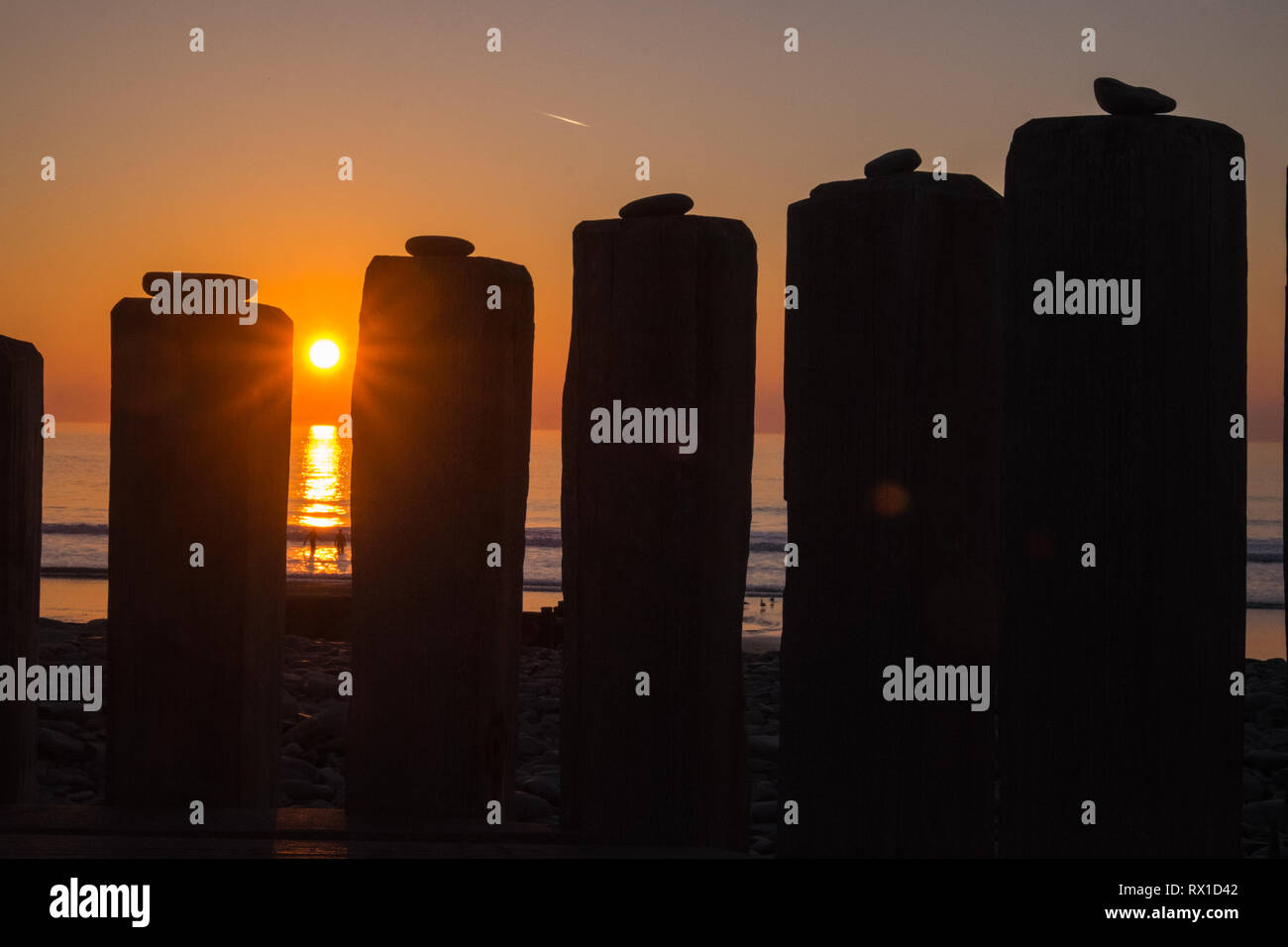 Borth,costa,coastal,mare,resort,village,Nord,d,Aberystwyth,Ceredigion,sentiero costiero,Cardigan Bay,West,il Galles Centrale,Galles,Welsh,UK,GB,Grande, Gran Bretagna, Foto Stock