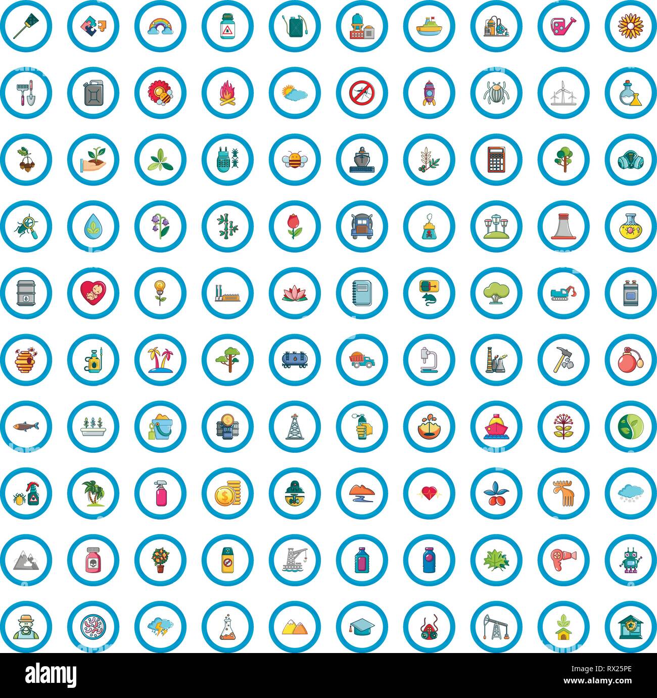 100 ecologia set di icone, stile cartoon Illustrazione Vettoriale