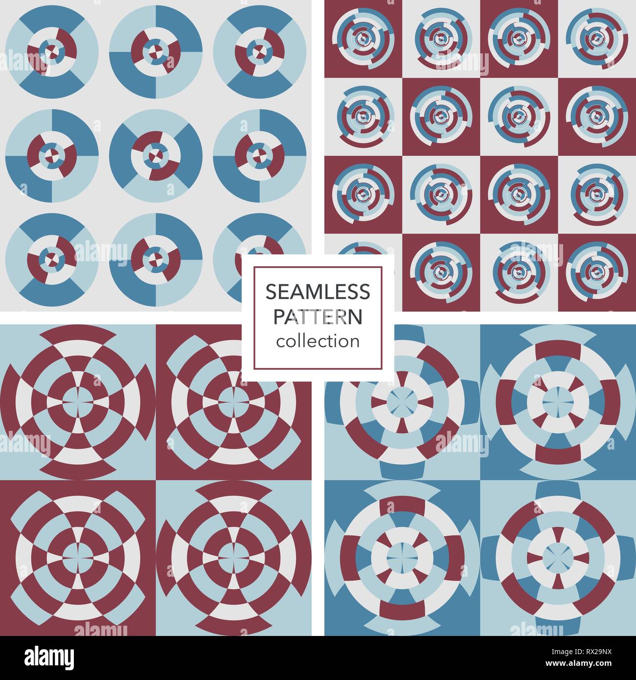 Una raccolta di pattern senza giunture. Circolari e forme astratte. Illustrazione Vettoriale