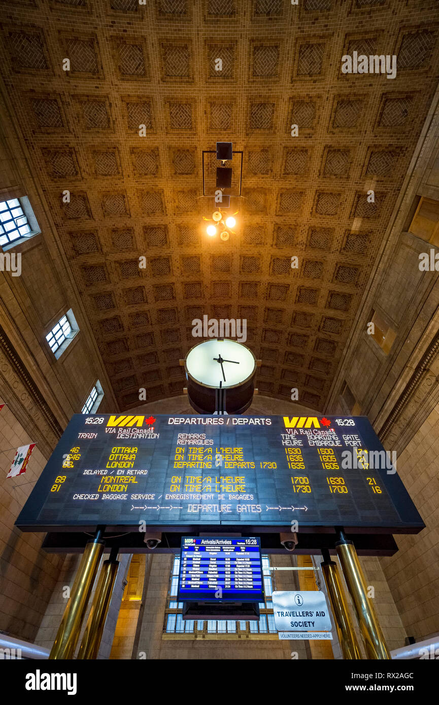 Toronto Union Station treno scheda Pianificazione Foto Stock