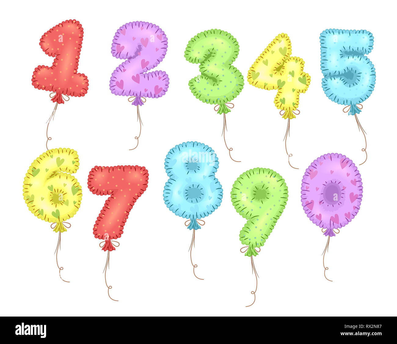 Illustrazione di palloncini in Mylar in numeri forme Foto Stock