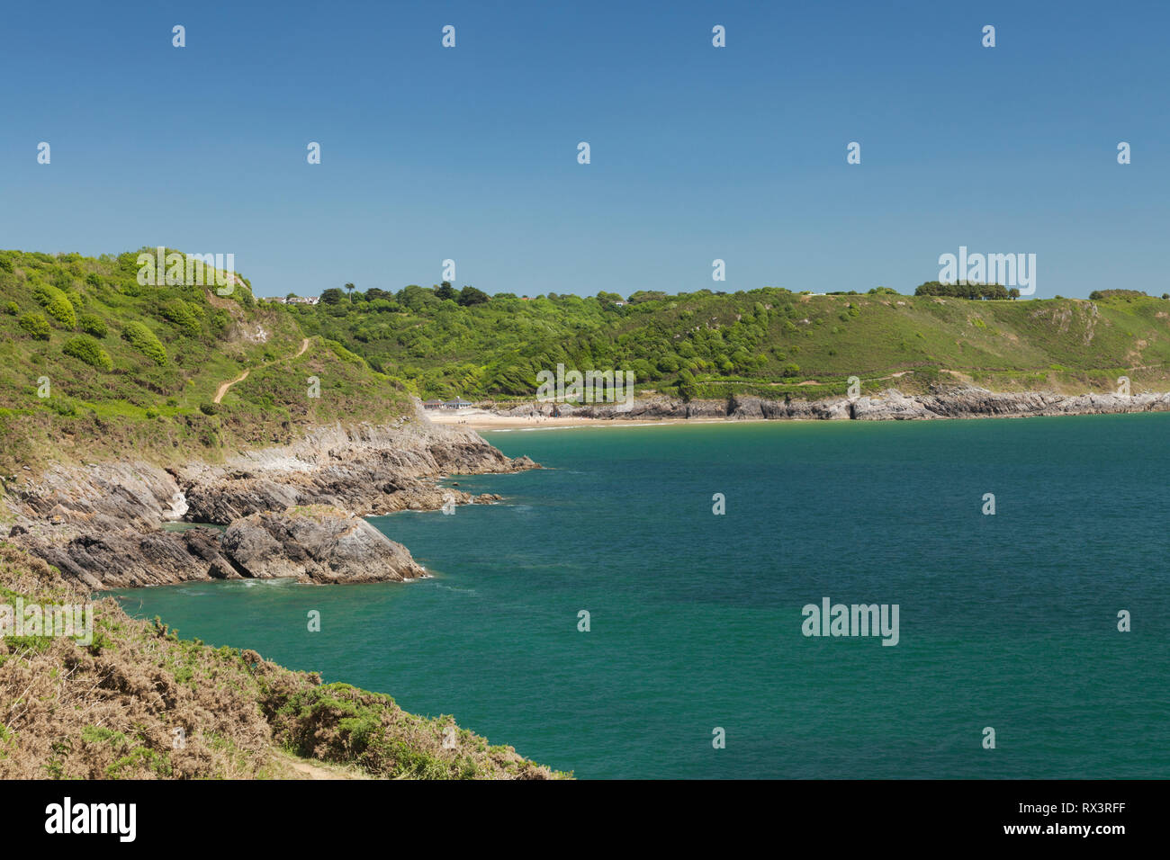 A sud della costa di Gower guardando verso il Caswell Bay, Penisola di Gower, Swansea, South Wales, Regno Unito Foto Stock