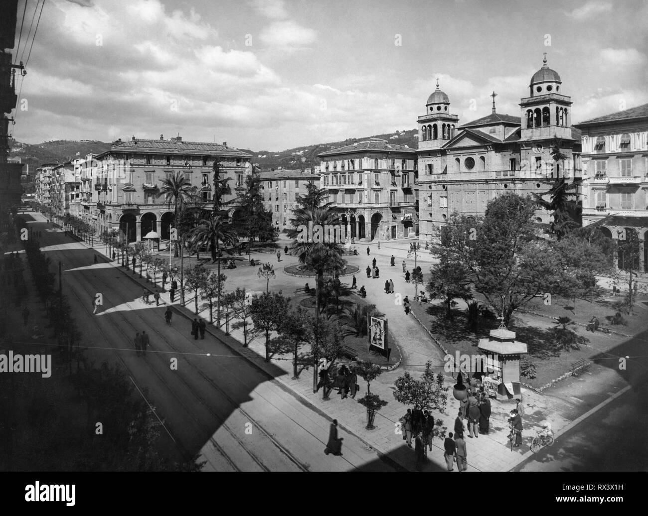 Piazza brin e della Madonna della scorza, la spezia, liguria, Italia, 1960 Foto Stock