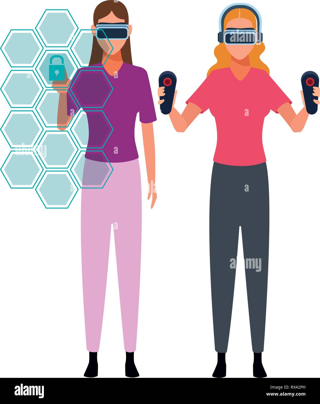 Le persone che giocano con la realtà virtuale Illustrazione Vettoriale