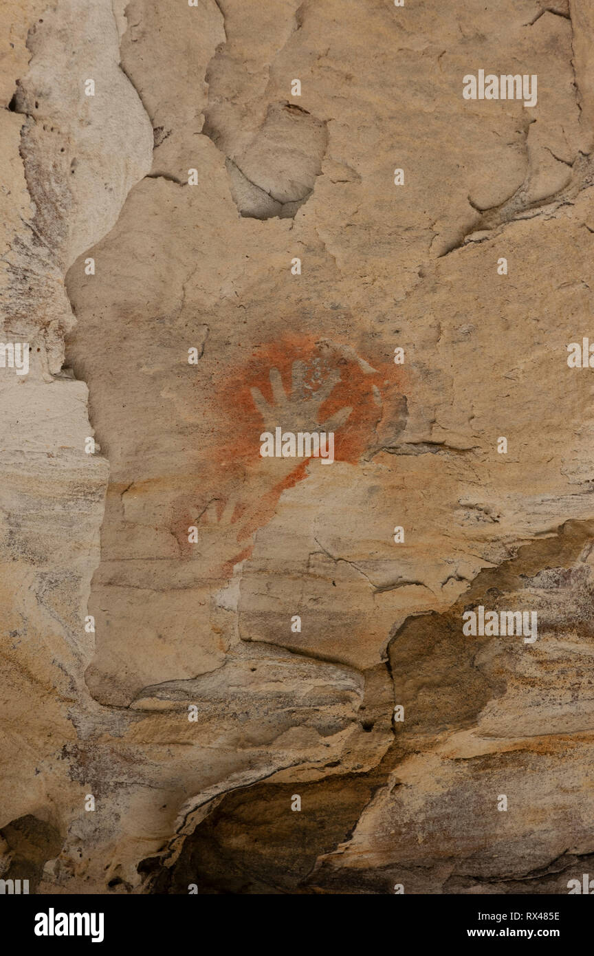 Stencil aborigena arte rupestre, Galleria d'arte, Carnarvon Gorge, Queensland, Australia Foto Stock