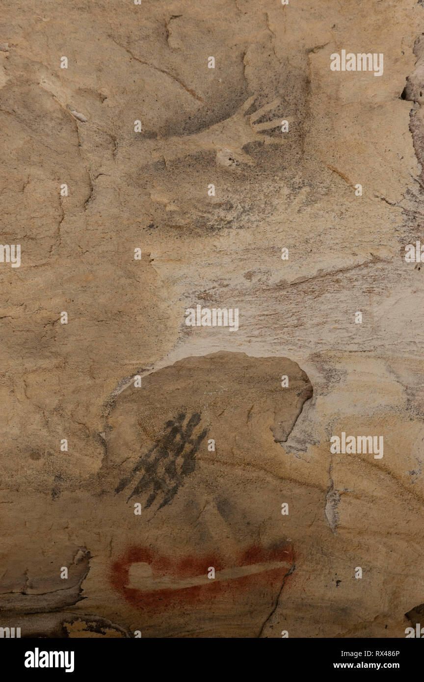 Stencil aborigena arte rupestre, Galleria d'arte, Carnarvon Gorge, Queensland, Australia Foto Stock