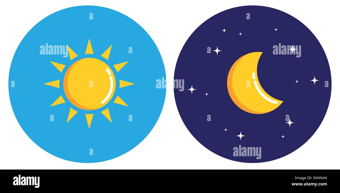 Sole e Luna nel cerchio di giorno e di notte concetto illustrazione vettoriale EPS10 Illustrazione Vettoriale
