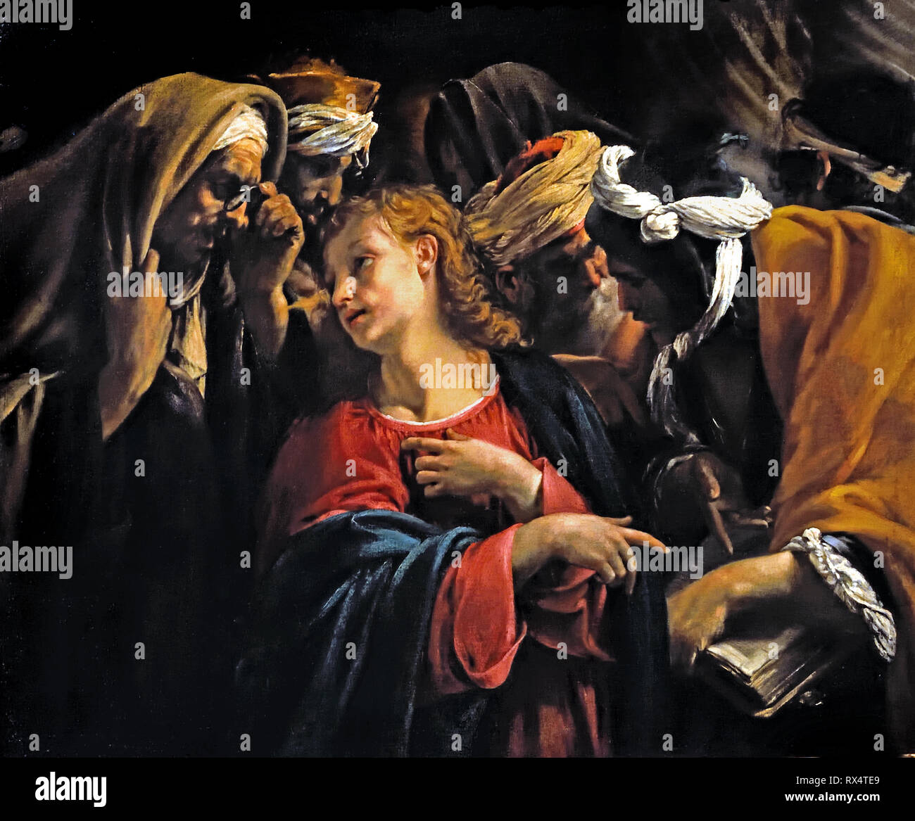Cristo tra i Dottori - scribi,1609 dipinto di Orazio Baggianni 1574 – 1616 (Caravaggisti, stile di Caravaggio) Italia, italiano. Foto Stock