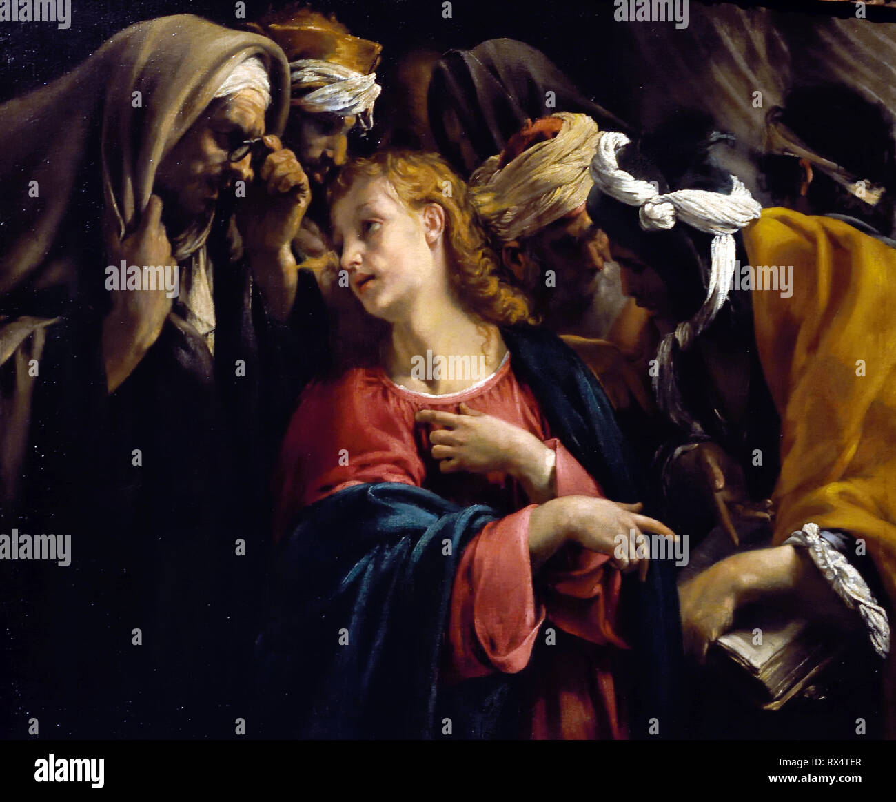Cristo tra i Dottori - scribi,1609 dipinto di Orazio Baggianni 1574 – 1616 (Caravaggisti, stile di Caravaggio) Italia, italiano. Foto Stock