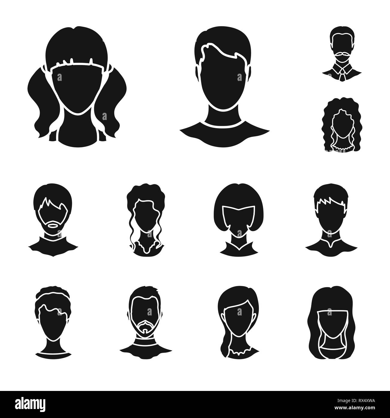 Illustrazione Vettoriale di carattere e segno di profilo. Raccolta di carattere fittizio e simbolo di riserva per il web. Illustrazione Vettoriale