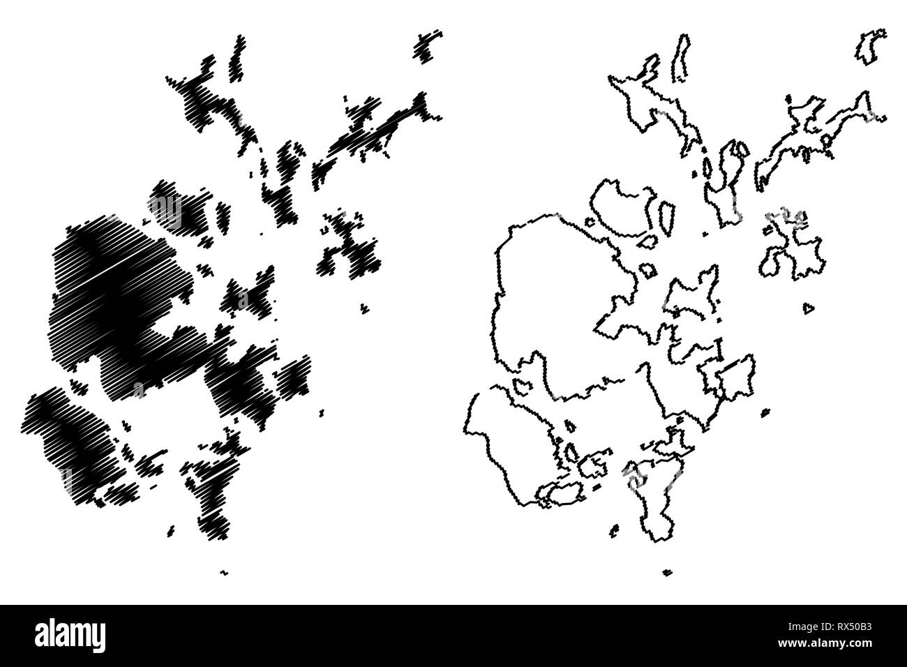 Orkney Islands (Regno Unito, Scozia, del governo locale in Scozia) mappa illustrazione vettoriale, scribble schizzo Orkney (Northern Isles) mappa Illustrazione Vettoriale