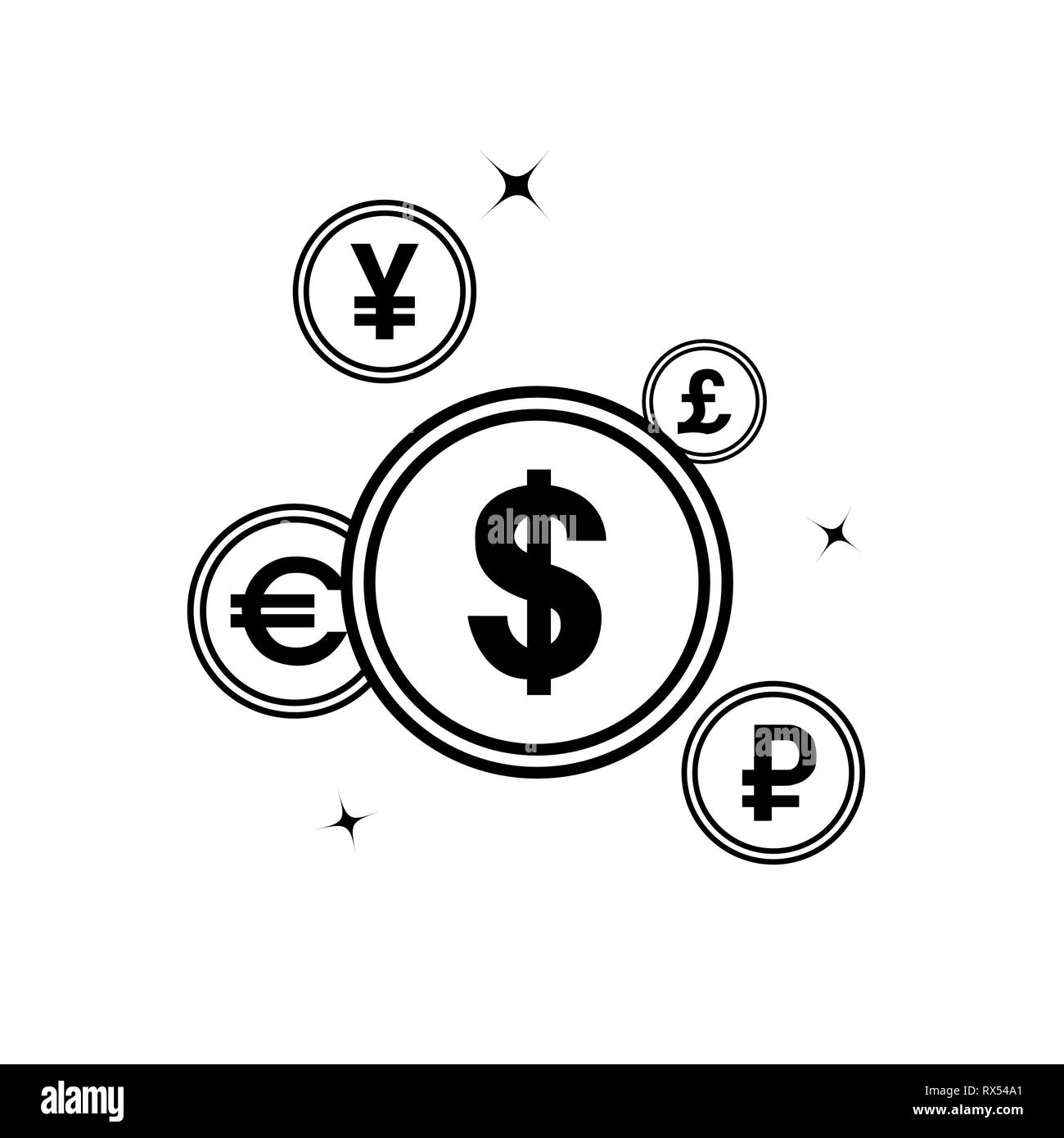 Simboli di valuta in un abstract design piatto Illustrazione Vettoriale