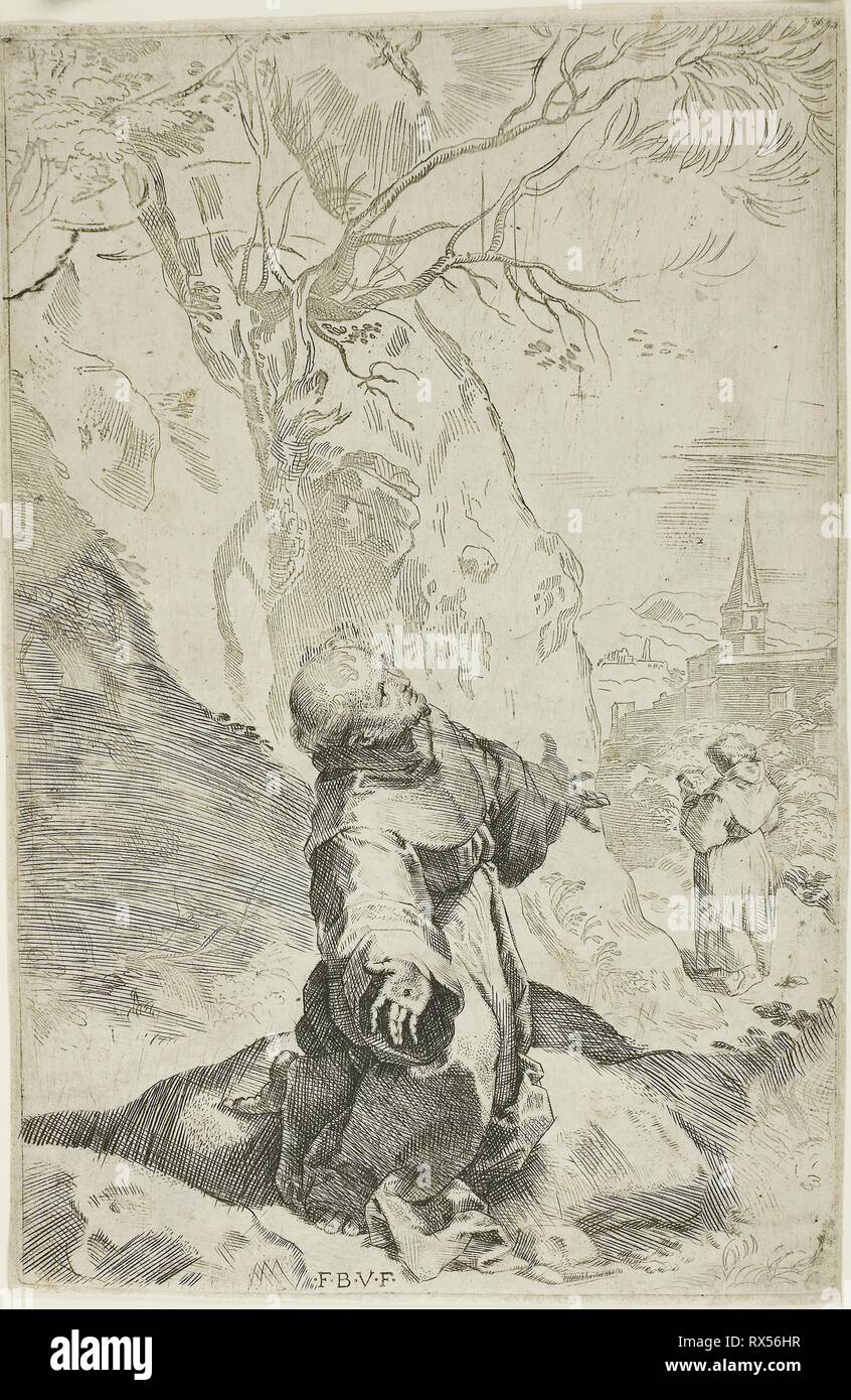 San Francesco che riceve le stimmate. Federico Barocci; Italiano, 1526/28-1612. Data: 1576-1586. Dimensioni: 230 x 147 mm (piastra); 233 x 150 mm (foglio). Attacco sulla crema di latte di cui la carta. Origine: Italia. Museo: Chicago Art Institute. Foto Stock