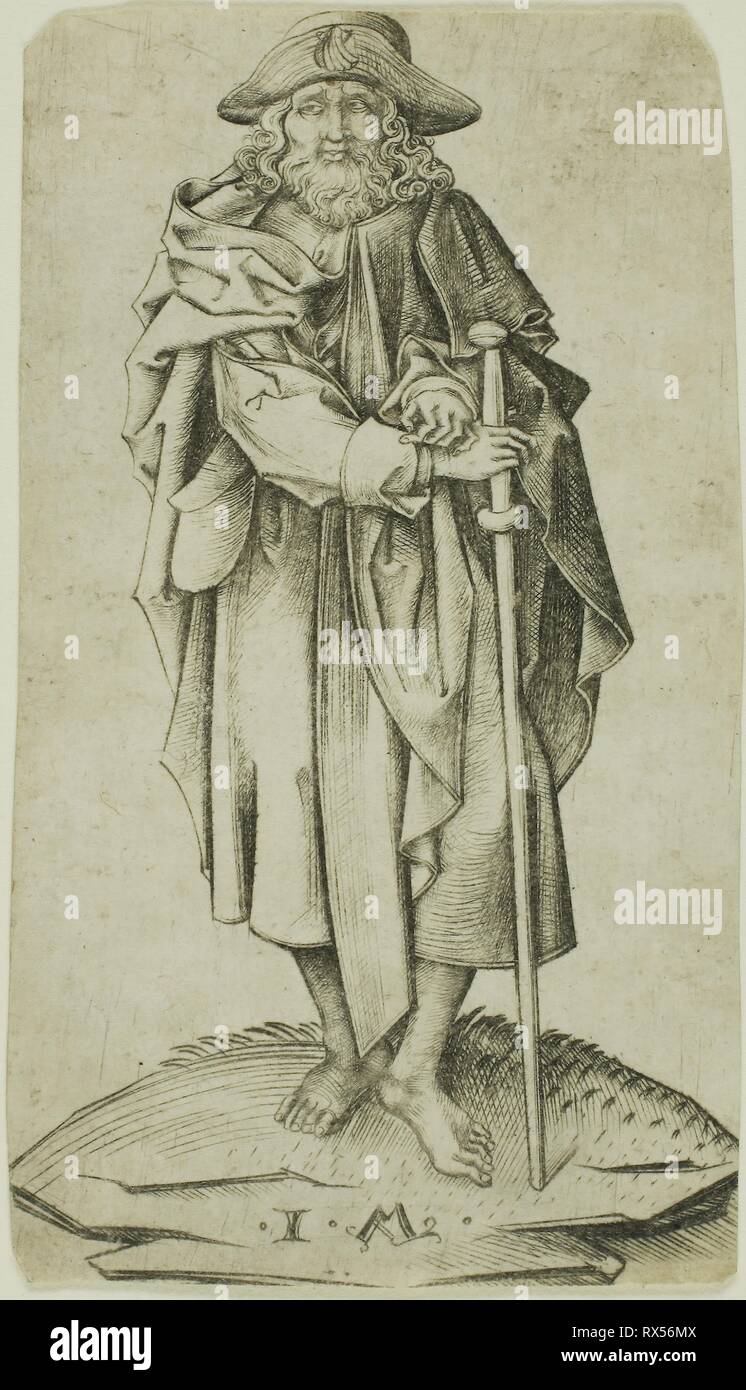 San Giacomo Maggiore, da Cristo e gli apostoli. Israhel van Meckenem (tedesco, c. 1440/45-1503); dopo Martin Schongauer (tedesco, c. 1450-1491). Data: 1465-1503. Dimensioni: 87 x 50 mm. Incisione su avorio di cui la carta. Origine: Germania. Museo: Chicago Art Institute. Foto Stock