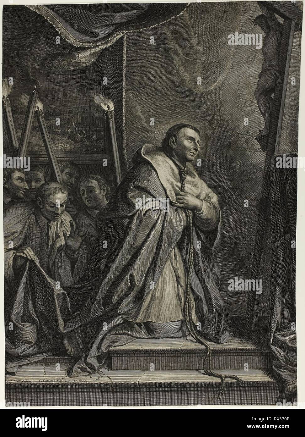 San Charles Borromée. Gérard Edelinck (Francese, nato nelle Fiandre, 1640-1707); dopo Charles Le Brun (Francese, 1619-1690). Data: 1660-1707. Dimensioni: 505 × 375 mm (foglio, rifilato entro platemark). Incisione su avorio di cui la carta. Provenienza: Francia. Museo: Chicago Art Institute. Foto Stock