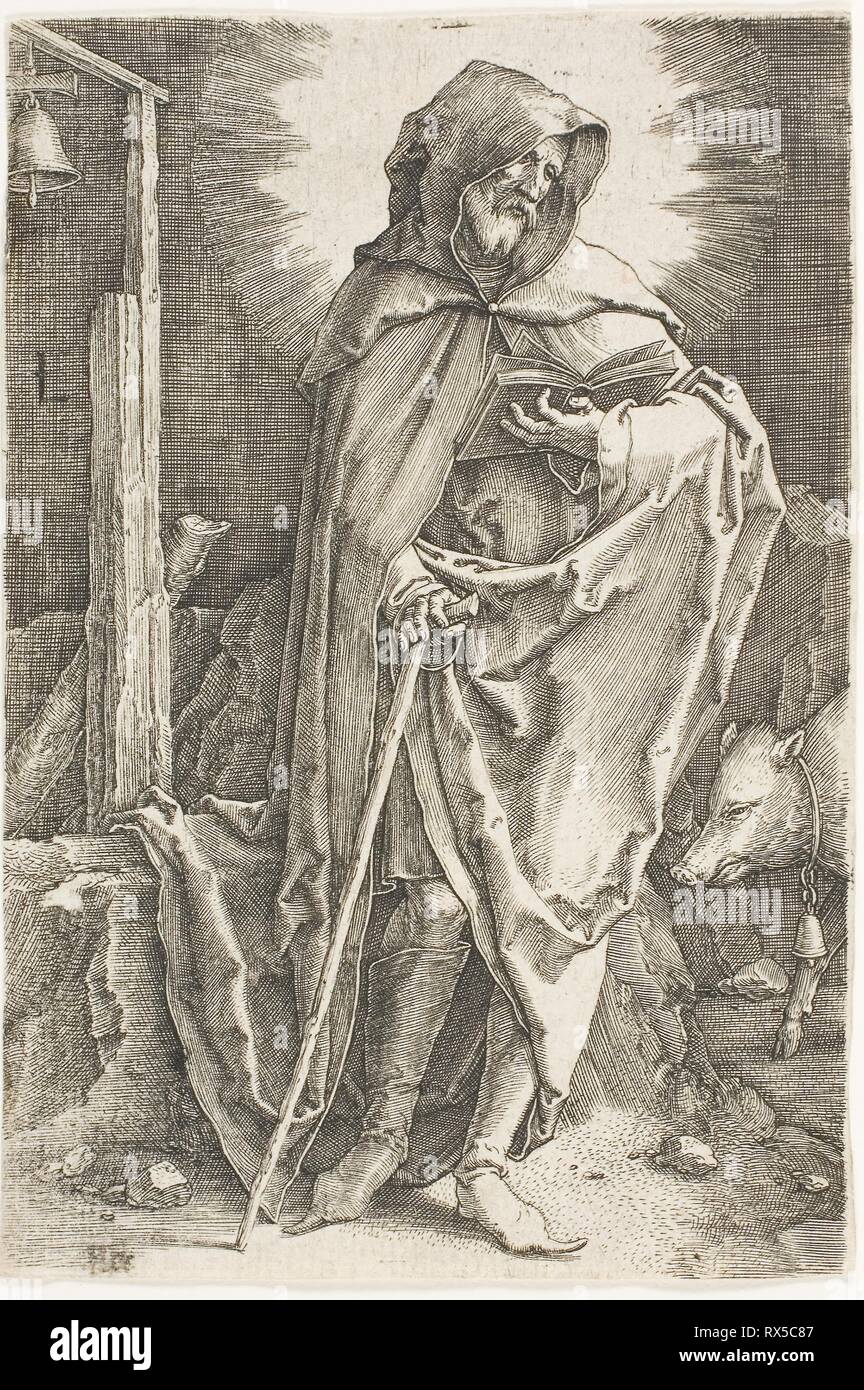 San Antonio. Lucas van Leyden; Netherlandish, 1494-1533. Data: 1515-1525. Dimensioni: 112 x 75 mm (l'immagine/foglio, rifilato entro la piastra mark). Incisione in nero su avorio di cui la carta. Origine: Paesi Bassi. Museo: Chicago Art Institute. Foto Stock