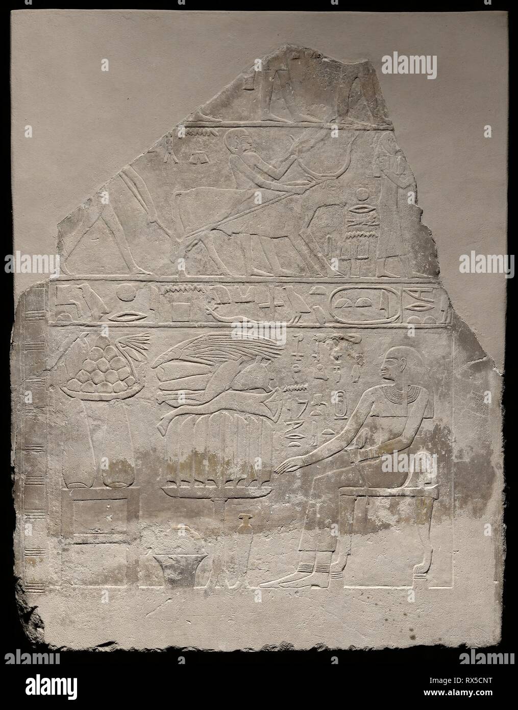 Frammento di parete dalla tomba di Lady Merttetiiyet. Egiziano, Da Saqqara. Data: 2186 BC-2061 BC. Dimensioni: 73,4 × 57 × 12 cm (28 7/8 × 22 7/16 x 4 3/4 in.). Il calcare e pigmento. Origine: Sakkara. Museo: Chicago Art Institute. Autore: antica egiziana. Foto Stock
