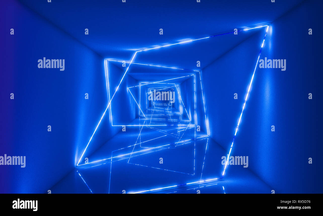 3D rendering immagine astratta di luci al neon nel tunnel di cemento Foto Stock