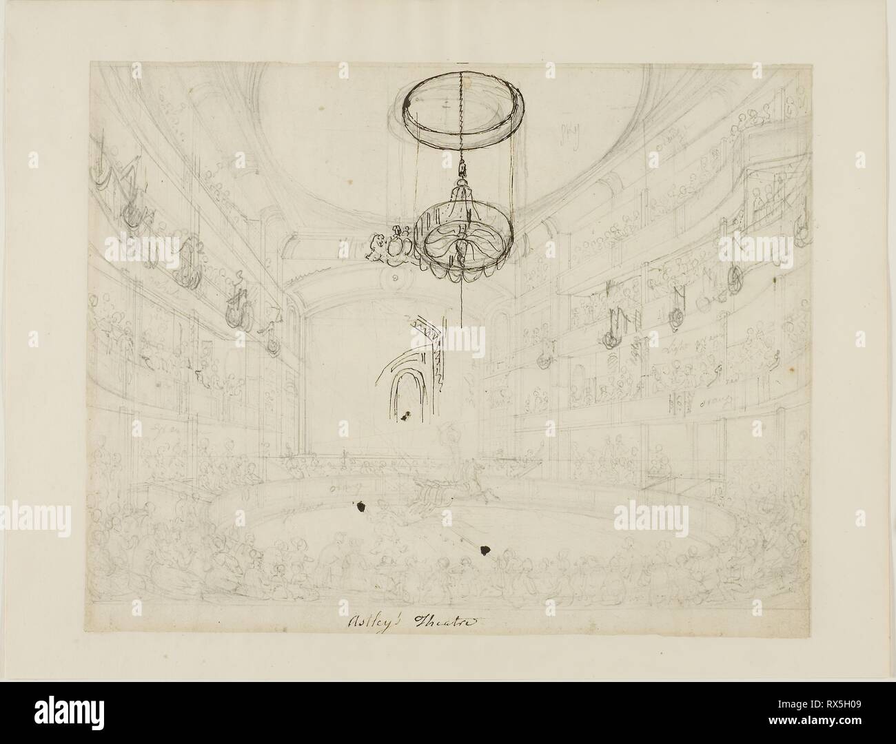 Studio per Astley del teatro (recto); Studio per lampadari di cristallo in Astley's anfiteatro (verso). Augusto Charles Pugin (inglese, nato in Francia, 1762-1832); Thomas Rowlandson (Inglese, 1756-1827). Data: 1807-1808. Dimensioni: 207 × 261 mm. La grafite con penna e inchiostro bruno (recto), e grafite (verso), crema su carta intessuta. Origine: Inghilterra. Museo: Chicago Art Institute. Foto Stock