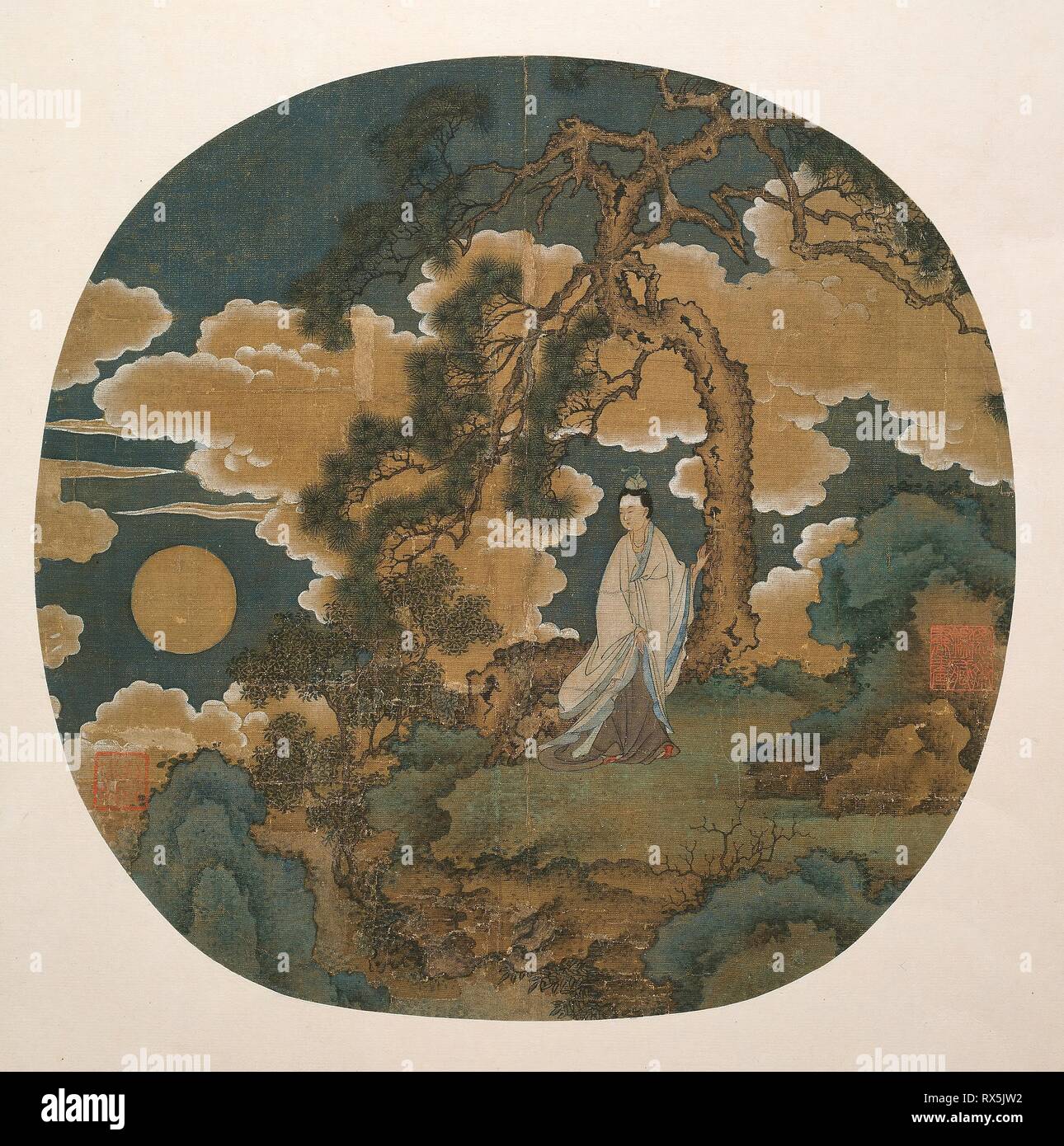 Chang e la Dea Luna. Artista sconosciuto; Cinese. Data: 1345-1445. Dimensioni: 25,5 × 26,1 cm. Album Leaf (ventola); inchiostro e colori su seta. Provenienza: Cina. Museo: Chicago Art Institute. Foto Stock