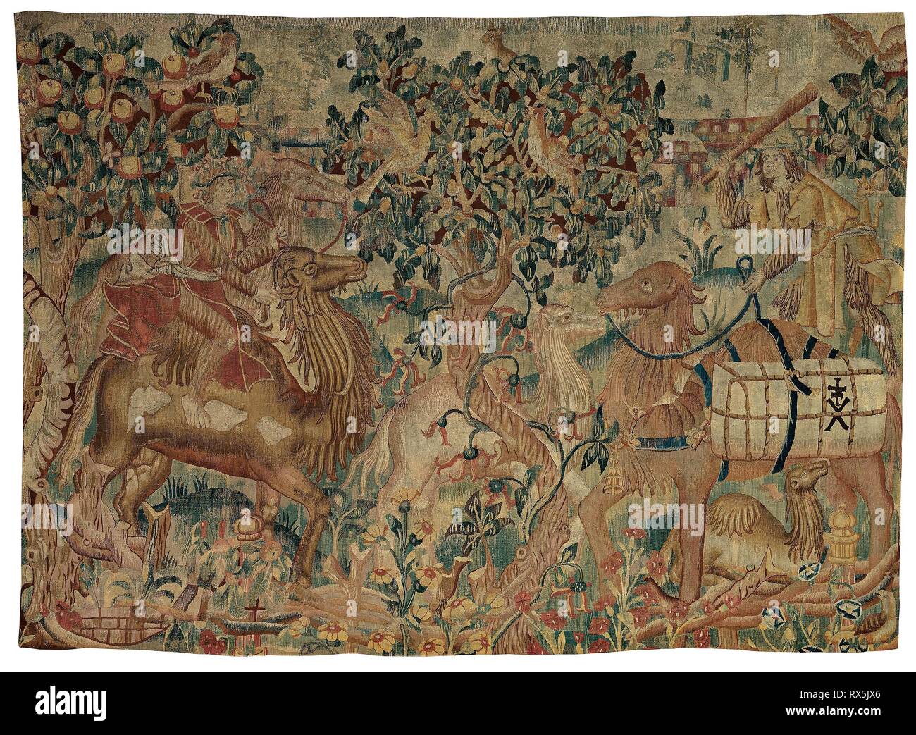 Camel Riders, presumibilmente da un uomo selvatico serie. Scuola franco fiamminga. Data: 1475-1510. Dimensioni: 343.5 × 248,9 cm (135 1/4 × 98 in.). Lana, fessura arazzo tessere; due cimosse presenti, i bordi superiore e inferiore. Origine: Fiandre. Museo: Chicago Art Institute. Foto Stock