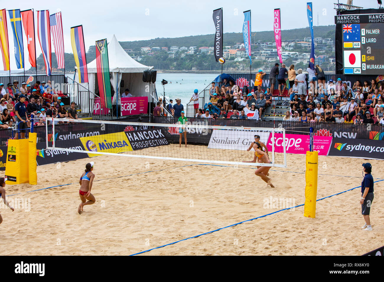 Sydney, Australia, 9 Mar 2019. Quarti di finale giorno a Volleyfest 2019, un FIVB Beach Volleyball World Tour tournament che si terrà per la quinta volta a Manly Beach a Sydney, Australia. Sabato 9 marzo 2019. Credito: martin berry/Alamy Live News Foto Stock