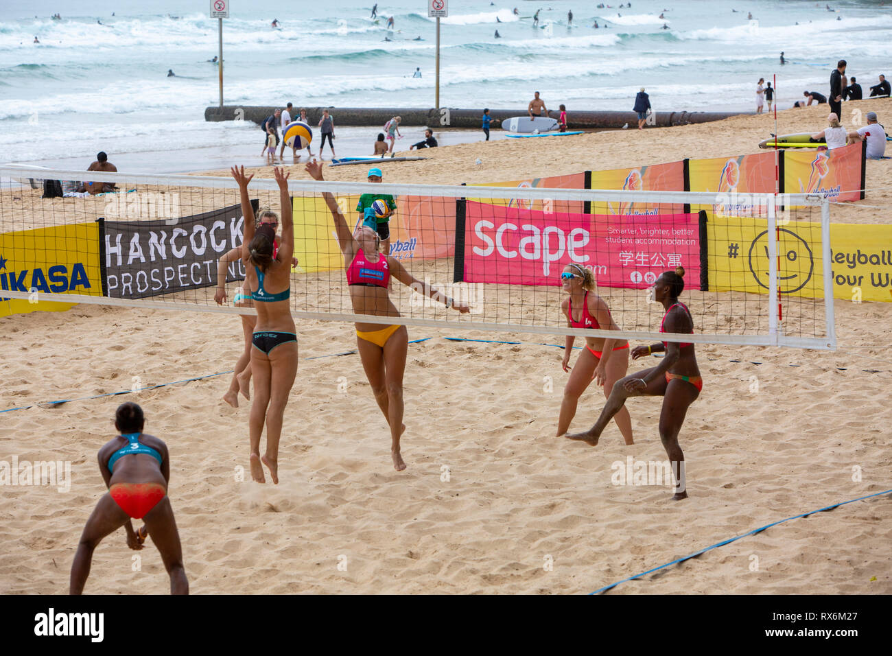 Sydney, Australia, 9 Mar 2019. Quarti di finale giorno a Volleyfest 2019, un FIVB Beach Volleyball World Tour tournament che si terrà per la quinta volta a Manly Beach a Sydney, Australia. Sabato 9 marzo 2019. Credito: martin berry/Alamy Live News Foto Stock