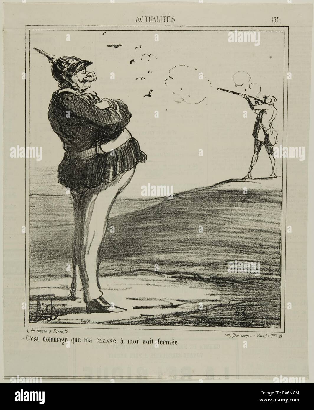 '-Che cosa un peccato che io non sono ammessi andare a caccia,' piastra 180 da Actualitiés. Honoré Daumier Victorin; francese, 1808-1879. Data: 1867. Dimensioni: 232 × 197 mm (nell'immagine); 292 × 237 mm (foglio). Litografia in bianco e nero in buff carta intessuta con rilievografia tergo. Provenienza: Francia. Museo: Chicago Art Institute. Autore: Honoré-Victorin Daumier. Foto Stock