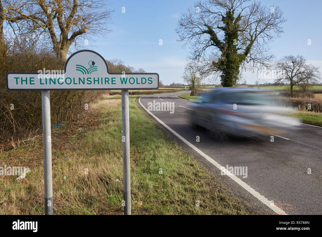 Lincolnshire Wolds cartello stradale, Lincolnshire, Regno Unito Foto Stock