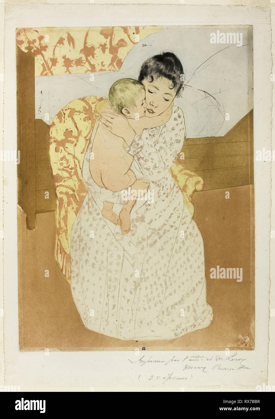 Carezza materna. Mary Cassatt (American, 1844-1926); stampati con Leroy (francese, active 1876-1900). Data: 1890-1891. Dimensioni: 368 x 268 mm (l'immagine/piastra); 432 x 301 mm (foglio). Acquatinta a colori con la puntasecca da tre piastre, stampato parzialmente à la poupée, su avorio di cui la carta. Origine: Stati Uniti. Museo: Chicago Art Institute. Foto Stock