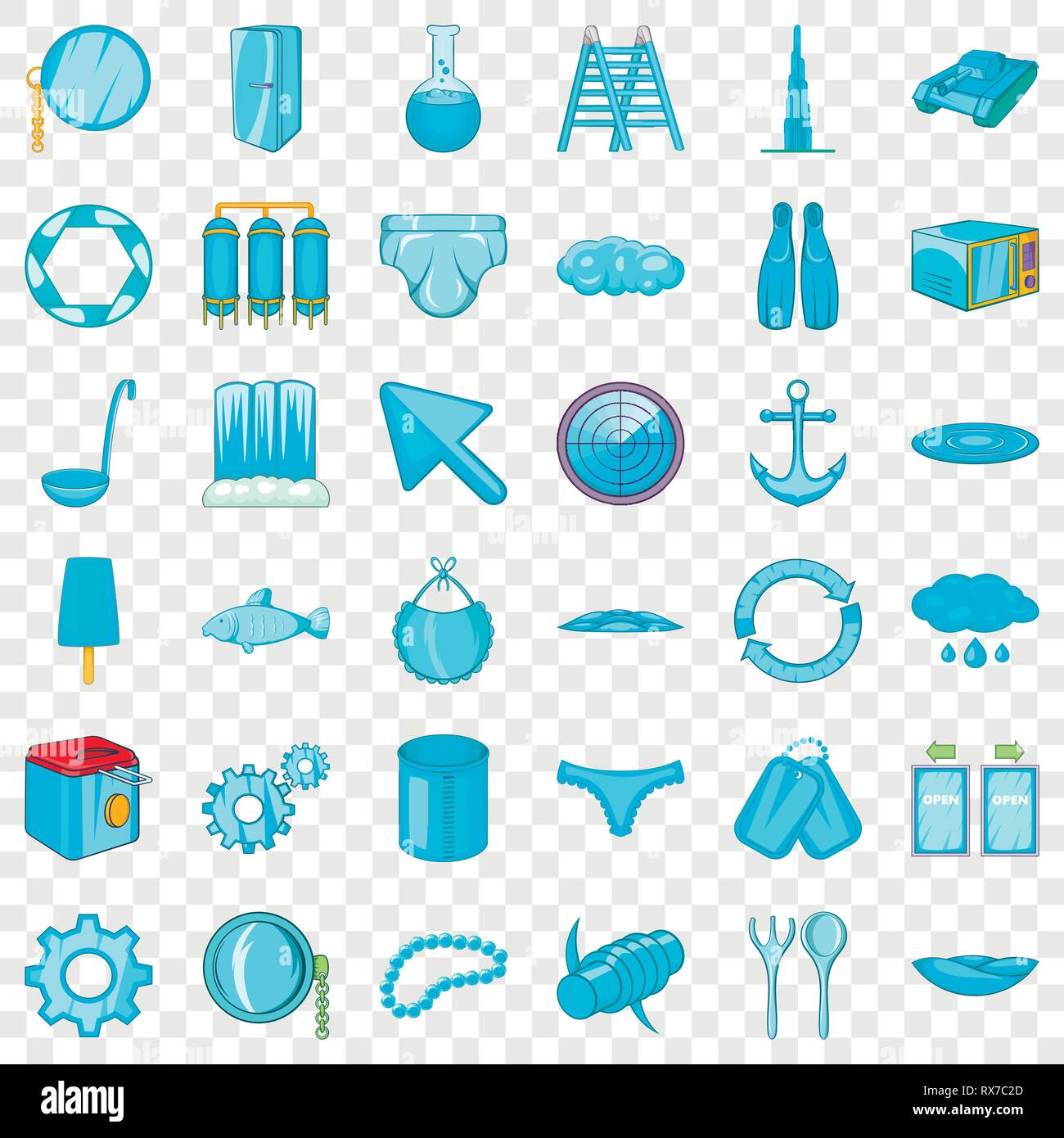 Set di blu set di icone, stile cartoon Illustrazione Vettoriale