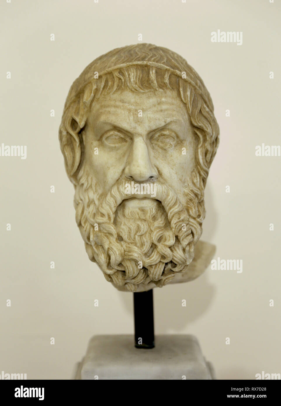 Sophocles (495-406 a.C.) testa in marmo dal I secolo d.c. Farnese-tipo. Copia romana di un originale greco del IV secolo A.C. Museo di Napoli. Foto Stock