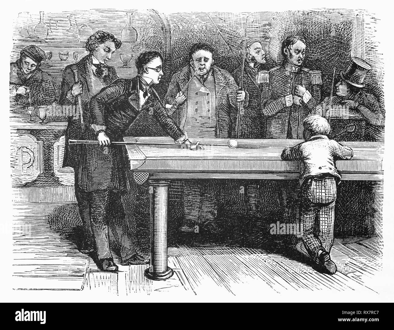 Hildebrand giocando a biliardo in un olandese dei coffee house. A partire dal xix secolo Camera Obscura, una collezione di olandesi ironico-realistico saggi, storie e bozzetti in cui Hildebrand, l'autore tiene un ironico guardare il comportamento del 'ben-to-do', trovando in essi borghesi e senza una buona parola per loro. Foto Stock