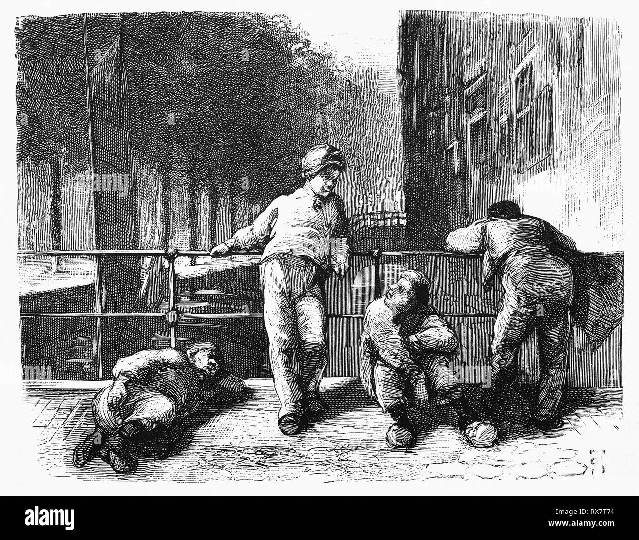 Le calde giornate estive e giovani uomini siedono da, e appendere sopra le ringhiere del canal ponti e bere il latticello invece di gin. Dalla Camera Obscura, un XIX secolo collezione di Dutch ironico-realistico saggi, storie e bozzetti in cui Hildebrand, l'autore tiene un ironico guardare il comportamento del 'ben-to-do', trovando in essi borghesi e senza una buona parola per loro. Foto Stock