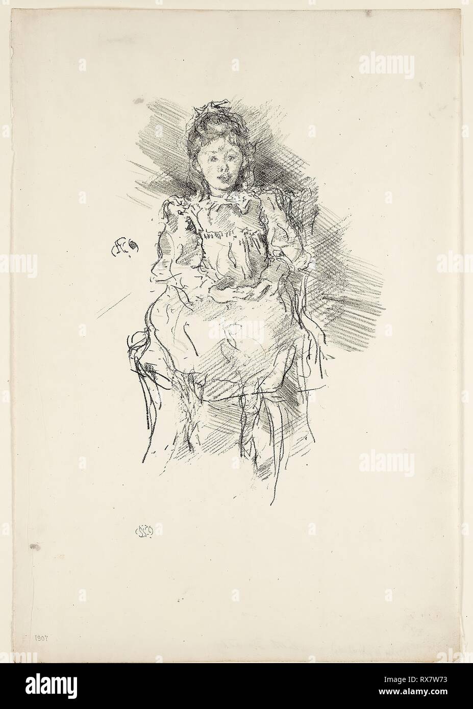 Poco Dorothy. James McNeill Whistler; American, 1834-1903. Data: 1896. Dimensioni: 193 x 136 mm (nell'immagine); 307 x 211 mm (foglio). Litografia di trasferimento in nero su carta velina avorio carta. Origine: Stati Uniti. Museo: Chicago Art Institute. Foto Stock