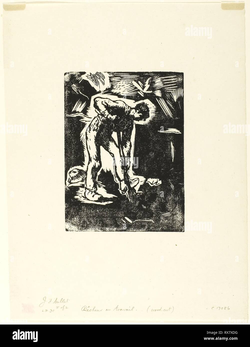 Scavo contadina. Jean François Millet; francese, 1814-1875. Data: 1863. Dimensioni: 142 × 106 mm (nell'immagine); 282 × 212 mm (foglio). Silografia su verdastro-grigio di cui la carta. Provenienza: Francia. Museo: Chicago Art Institute. Autore: Jean Francois Millet. Foto Stock