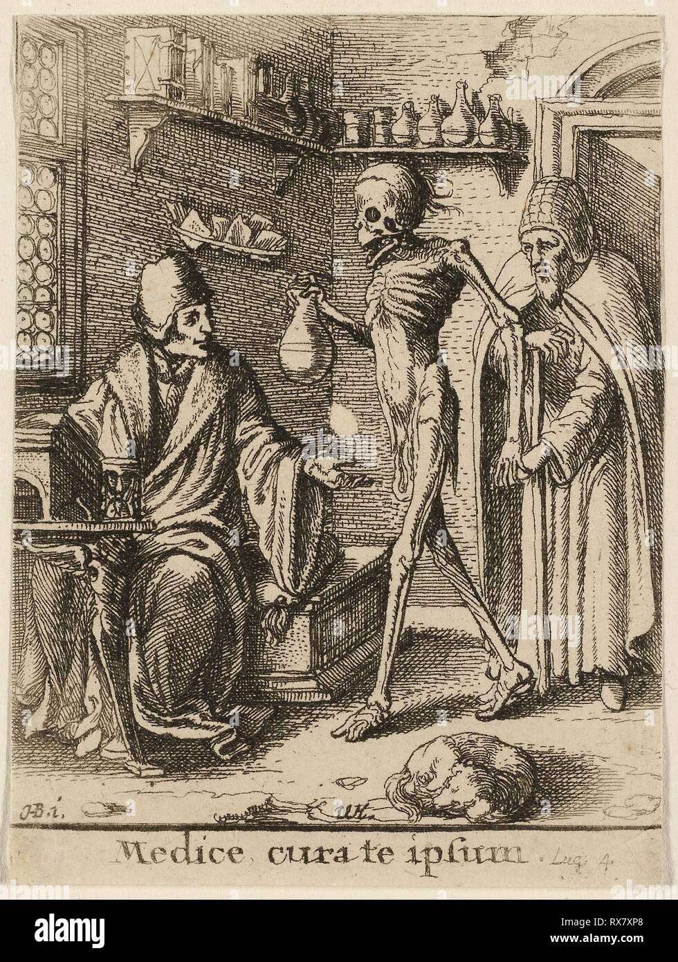 Il medico e la morte. Wenceslaus Hollar (ceco, 1607-1677); dopo Hans Holbein il Giovane (tedesco, c.1497-1543). Data: 1651. Dimensioni: 71 x 52 mm (foglio, rifilato entro la piastra mark). Incisione su avorio carta intessuta. Origine: Boemia. Museo: Chicago Art Institute. Foto Stock