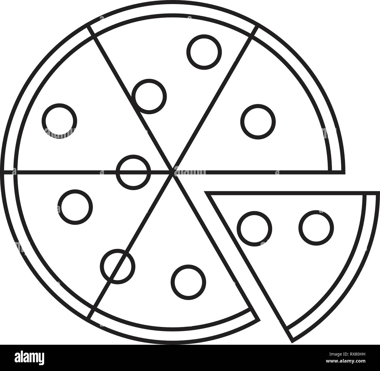 Nero con pizza slice icona parte su sfondo bianco Illustrazione Vettoriale