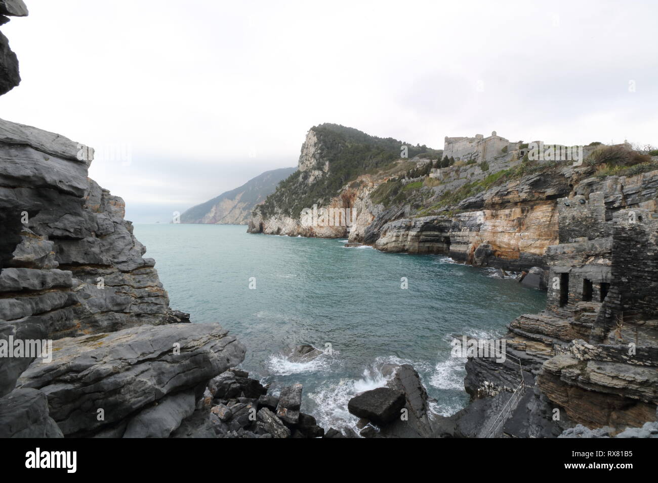 Golfo dei Poeti e la costa ligure a Porto Venere, Liguria, Italia Foto Stock