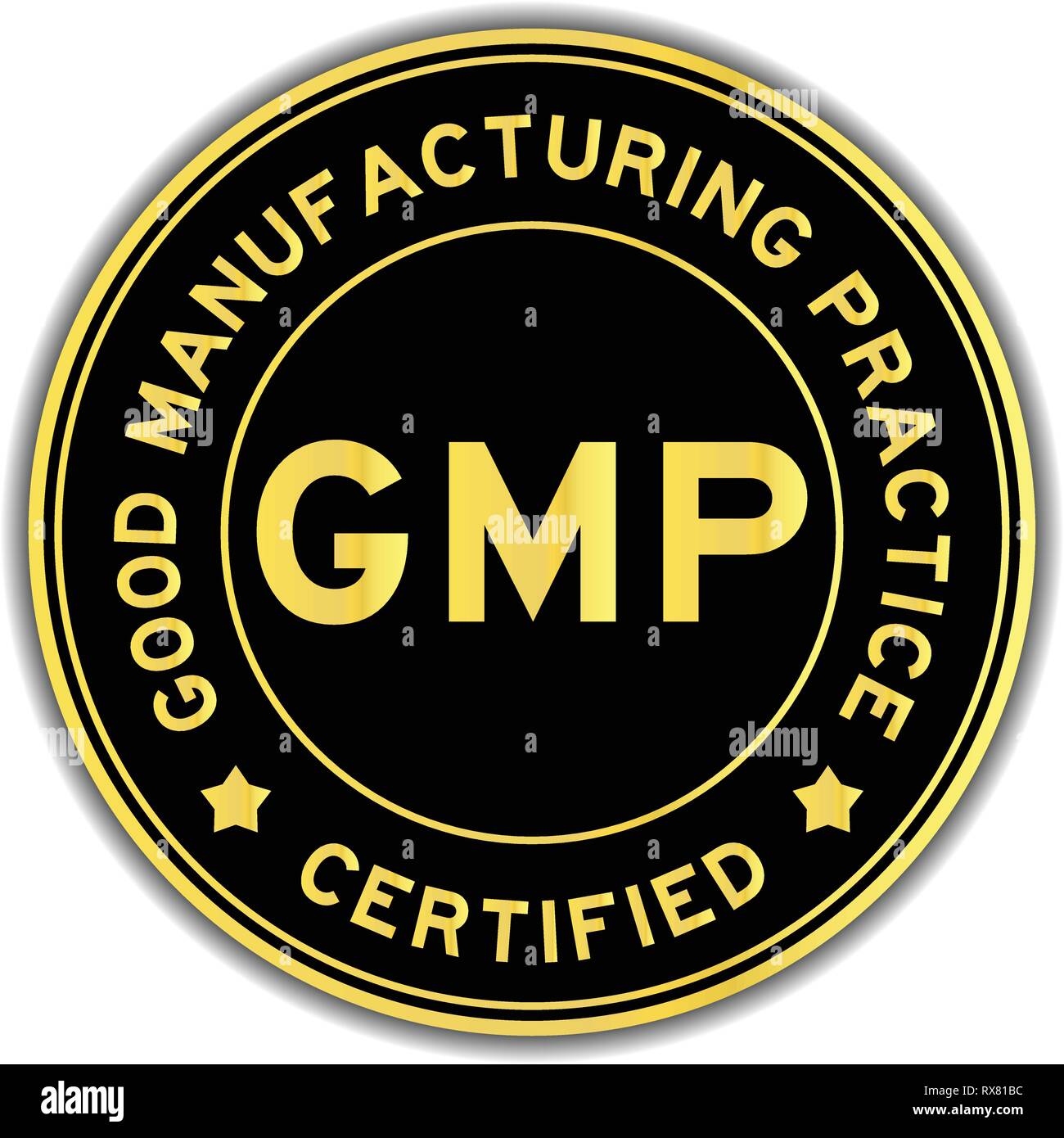 Colore nero e oro GMP (Good Manufacturing Practice) certified round adesivo  su sfondo bianco Immagine e Vettoriale - Alamy