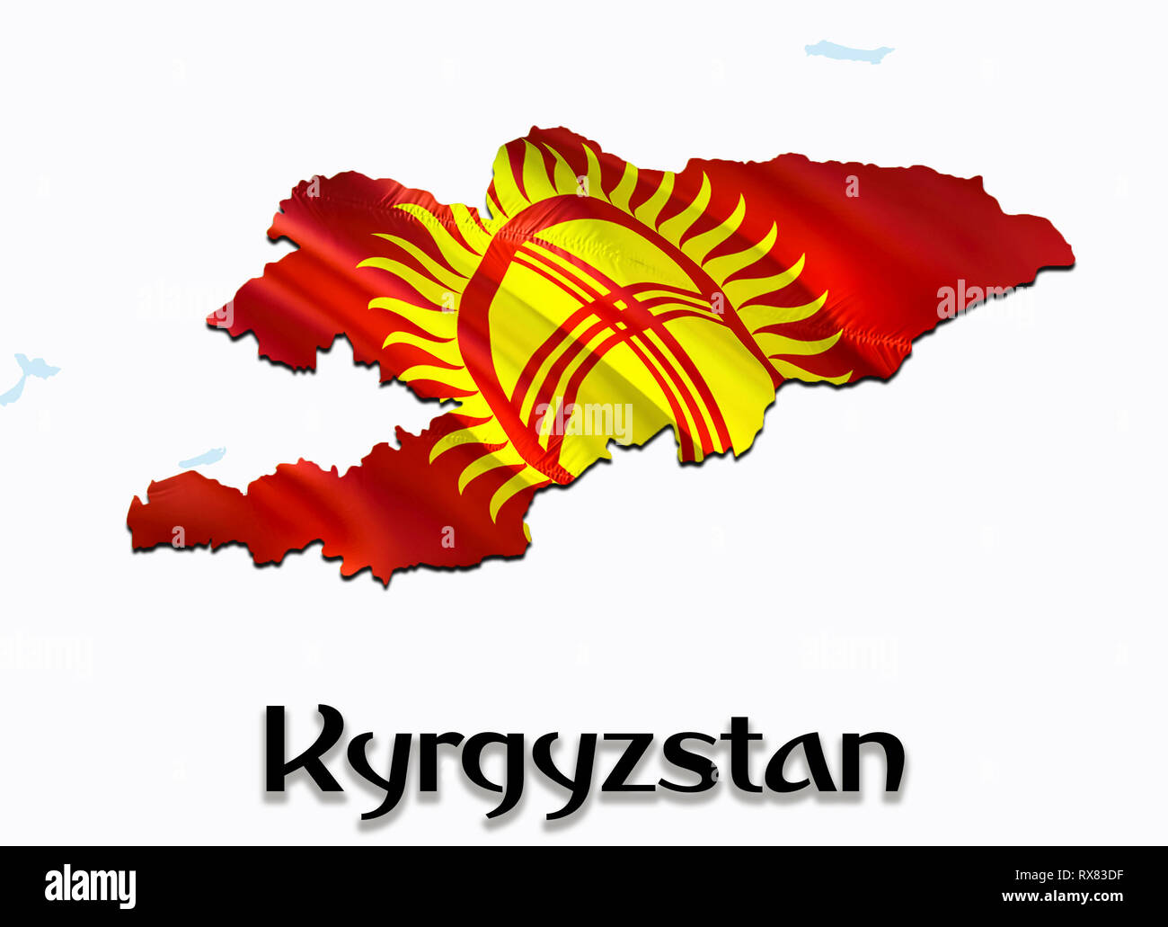 Mappa di bandiera del Kirghizistan. 3D rendering Kirghizistan mappa e