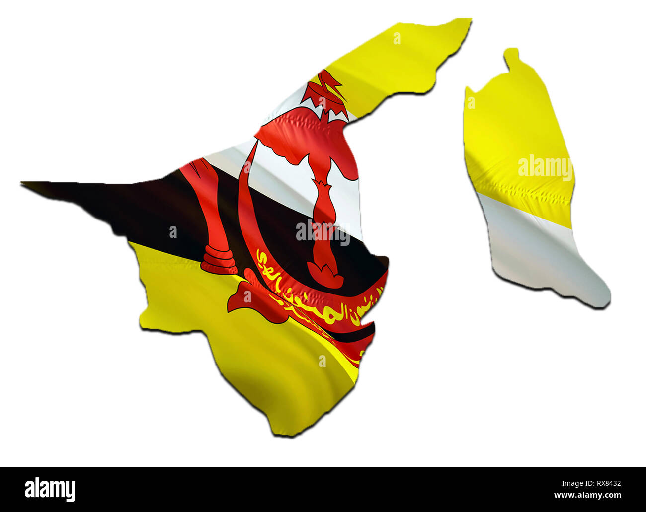 Mappa di Brunei sventola bandiera. 3D rendering Mappa di Brunei e sventola bandiera su Asia mappa. Il simbolo nazionale del Brunei. Brunei bandiera su Asia sfondo. Nationa Foto Stock