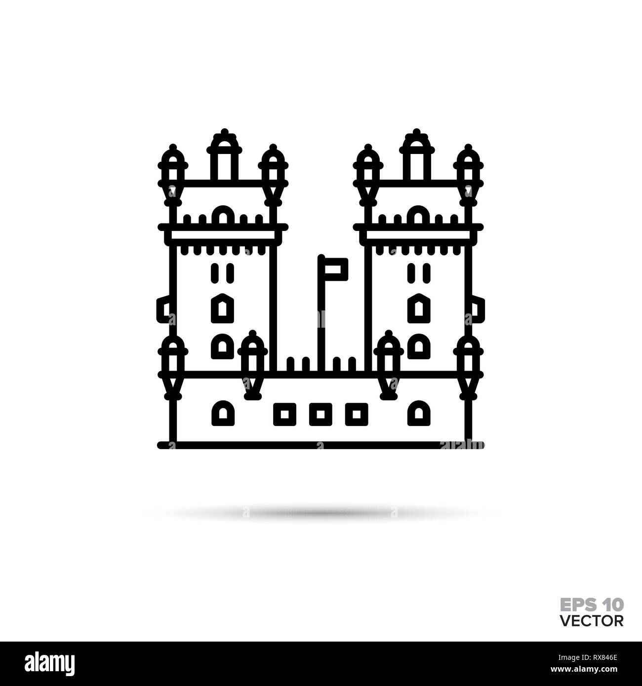 Castello di fantasia linea piatta icona. Fiaba illustrazione vettoriale Illustrazione Vettoriale