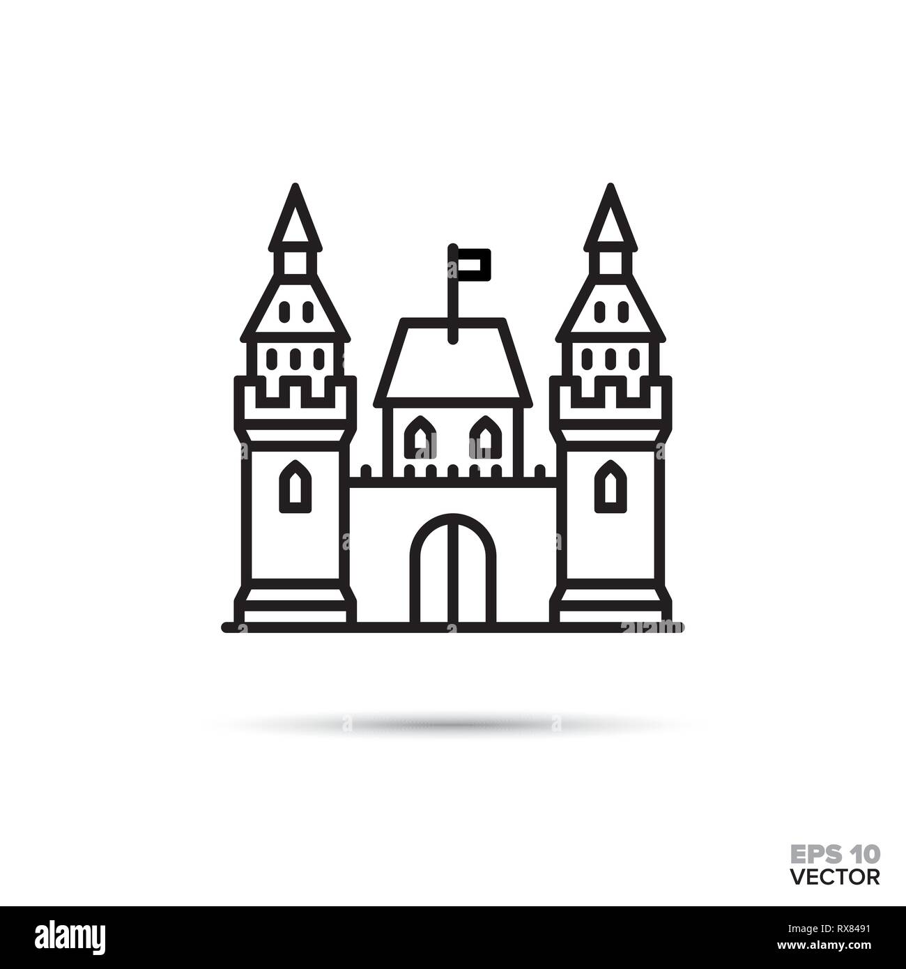 Castello di fantasia linea piatta icona. Palazzo fiabesco illustrazione vettoriale. Illustrazione Vettoriale