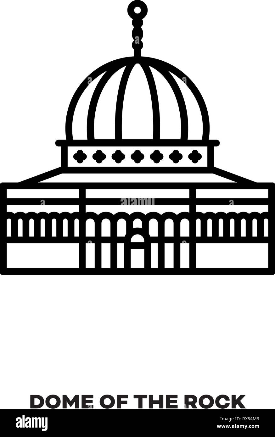 Cupola della roccia a Gerusalemme, Israele, la linea del vettore icona. Punto di riferimento internazionale e simbolo del turismo. Illustrazione Vettoriale